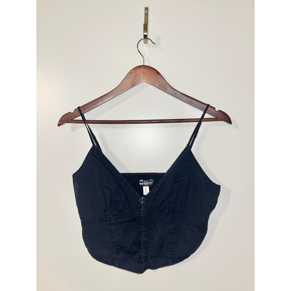 URBAN OUTFITTERS Denim Black Cropped Top Cami Hook Front Smocked | L